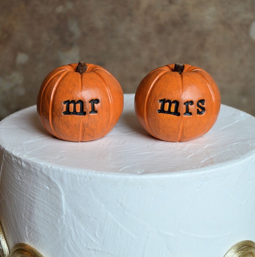 Wedding cake topper...orange mr mrs pumpkins for wedding Etsy