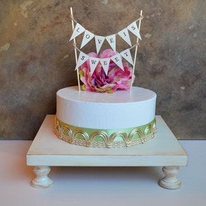 Wedding Cake Stand Cupcake Pedestal Reception Table Decor White Wood Rustic Farmhouse Shabby Distressed 12&quot; Square Donut Pie Display