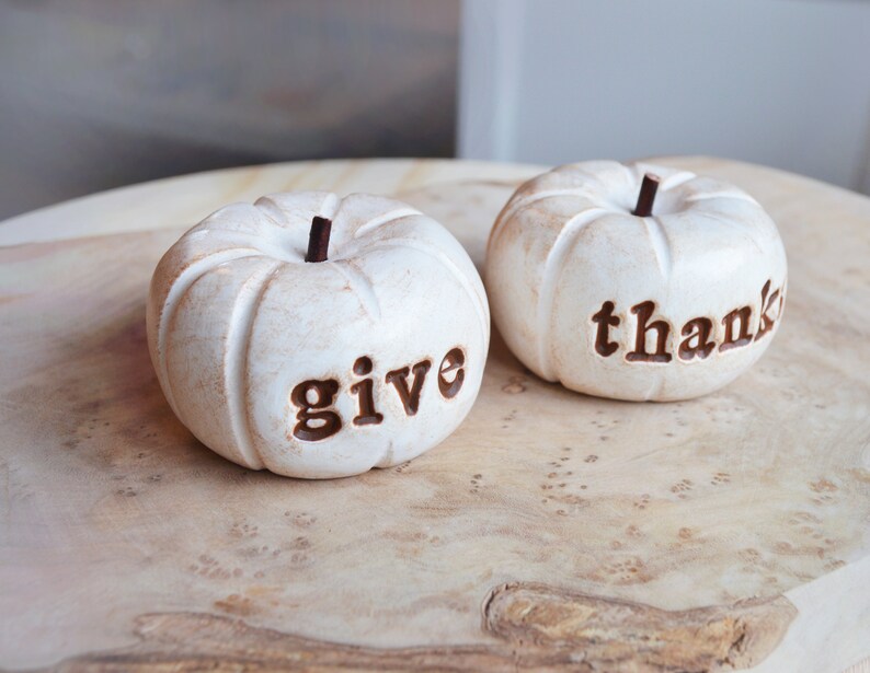 Thanksgiving give thanks pumpkins farmhouse rustic barn decor gift / vintage give thanks present / Hostess gifts / Fall Autumn decorations image 2