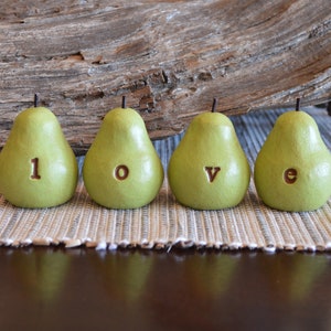 Gifts for her / Rustic handmade vintage green LOVE pears / Fun way to say I love you / Birthday gift / Handcrafted Farmhouse shabby present