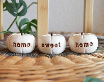 Rustic pumpkins decor / vintage white "home sweet home" pumpkins / Thanksgiving barn farmhouse country hostess gift / Tray table display