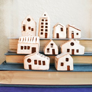 Small Clay houses / tiny fairy elf neighborhood houses / desk bookshelf decor / gift for family friends / Mix n match / You choose number