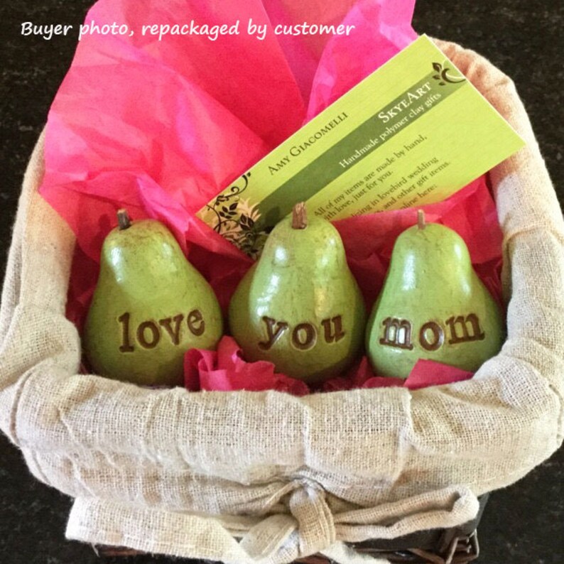 Gift for mom / Mother's day gift for mothers / Gift from daughter, son, child, children / 3 green love you mom pears / farmhouse table decor image 7