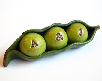 Personalized Pea Pod Wedding Cake Topper - Unique Custom Décor for Your Special Day bespoke custom initials for woodland forest wedding