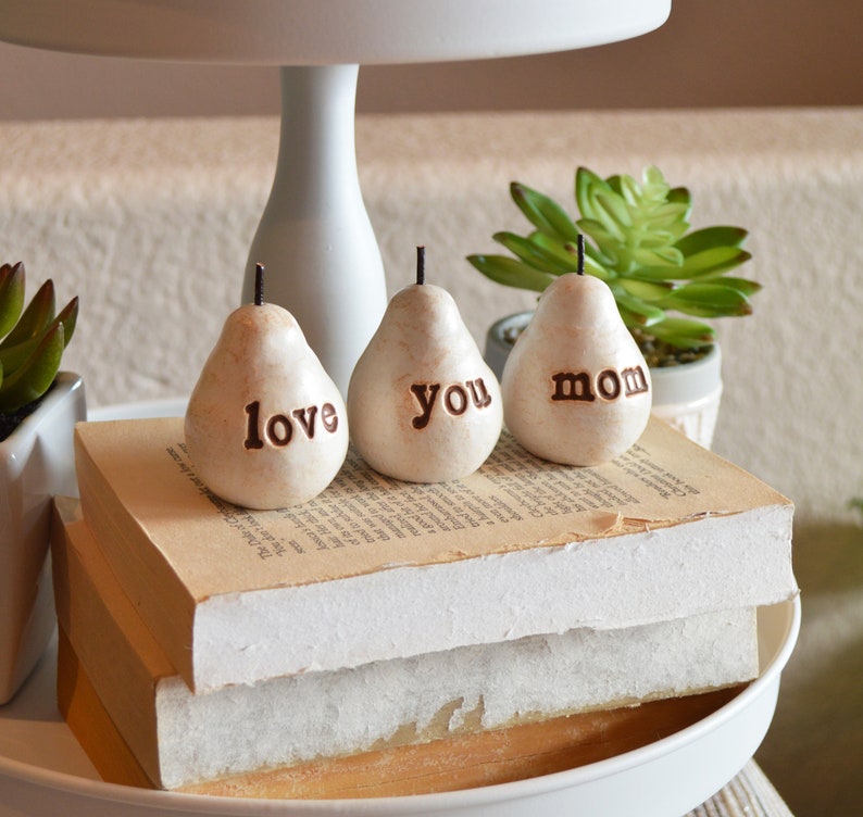 Gifts for mom / Mother's Day Birthday gift for all moms / 3 vintage white pears / love you mom clay pears / Ready to ship /Over 6k sets sold image 5