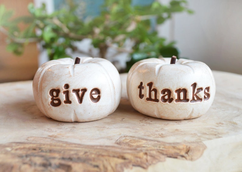 Thanksgiving give thanks pumpkins farmhouse rustic barn decor gift / vintage give thanks present / Hostess gifts / Fall Autumn decorations image 3