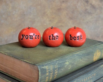 Friend Christmas gift ... Red you're the best handmade clay apples ... 3 Word Apples, Holiday gift