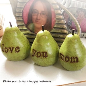 Gift for mom / Mother's day gift for mothers / Gift from daughter, son, child, children / 3 green love you mom pears / farmhouse table decor image 8