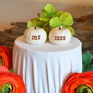 Wedding cake topper...vintage white mr mrs pumpkins...fall and autumn decor / pumpkins for fall weddings / cake table decor image 6