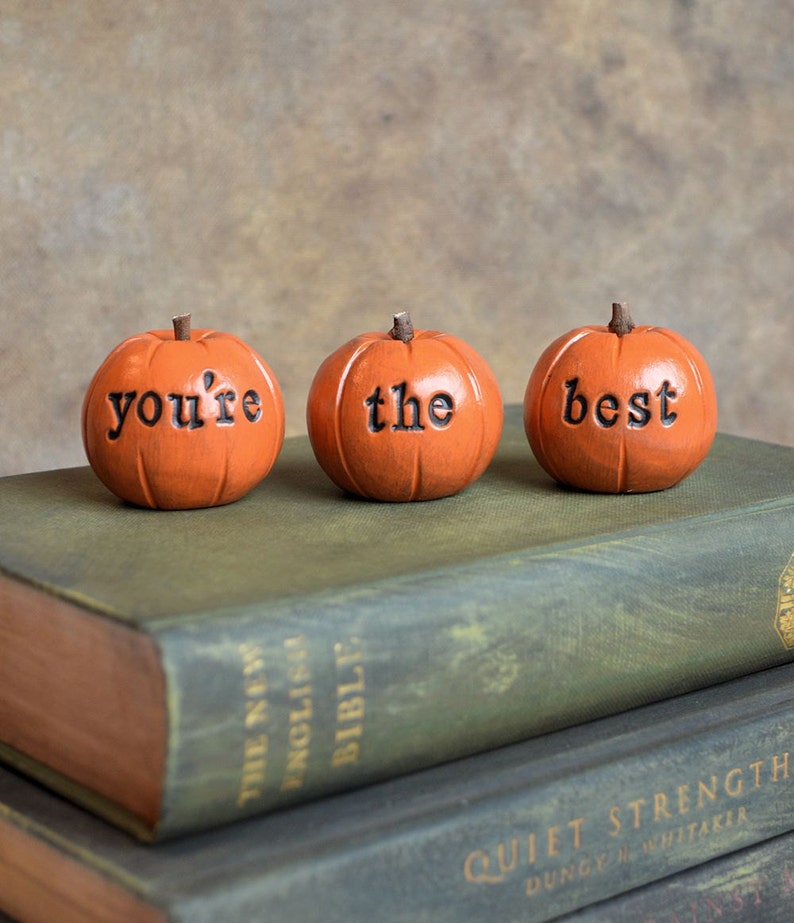 You're the best pumpkins / you are loved / gift for her mom friend sister brother / 3 clay pumpkins decor image 3