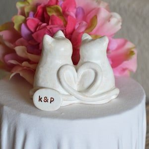 Cats wedding cake topper cute anniversary sweetheart gift / rustic look white kitties with heart shaped tails / Custom initials available image 9