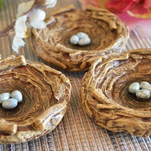 Bird Nest Dish Clay Ring Holder Bowl Unique Tray Shelf Decor Nature Lover Gift Idea Small Home Decoration 3 Little Robin Eggs Mini Sculpture