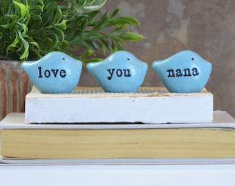 Gift for nana / Grandma present / 3 blue love you nana birds / gift for granmma / birds gift / gifts for grandmothers / i love you grandma