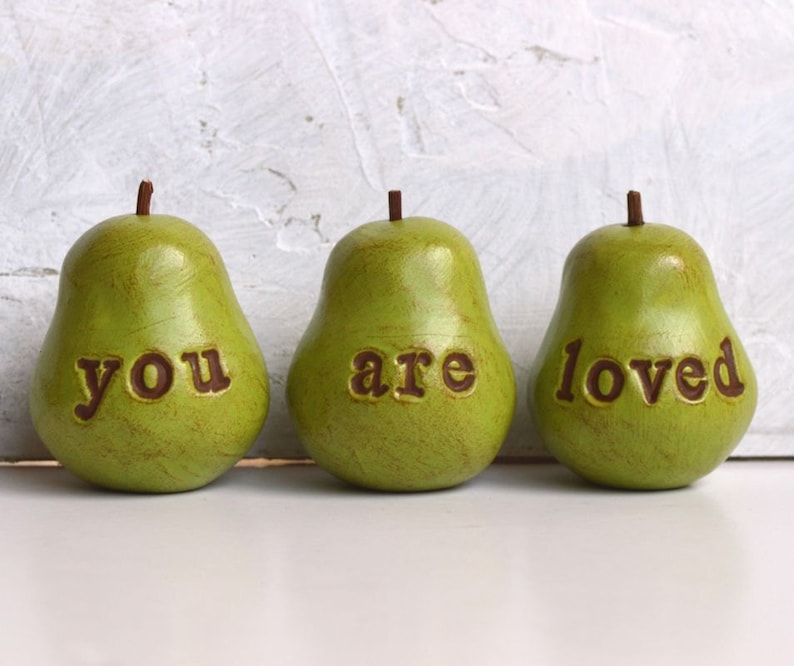 Set of 3 custom text rustic green word pears personalized text or phrase