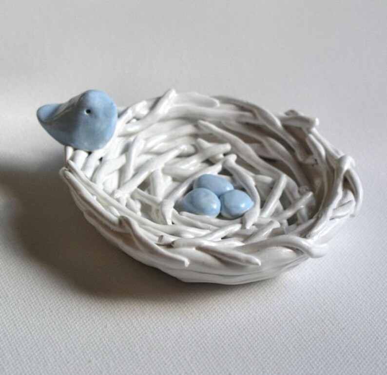 Nest eggs and bird....Handmade polymer clay sculpture Etsy