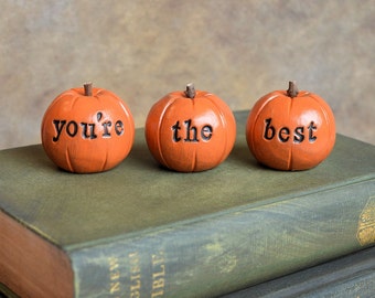 You're the best pumpkins / you are loved / gift for her mom friend sister brother / 3 clay pumpkins decor