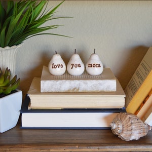 Gifts for mom / Mother's Day Birthday gift for all moms / 3 vintage white pears / love you mom clay pears / Ready to ship /Over 6k sets sold image 8