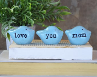 Gift for mom / Mother's Day birthday present / 3 blue love you mom birds / gift for MIL / cute birds gift / gifts for mothers and moms