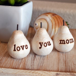 Gifts for mom / Mother's Day Birthday gift for all moms / 3 vintage white pears / love you mom clay pears / Ready to ship /Over 6k sets sold image 9