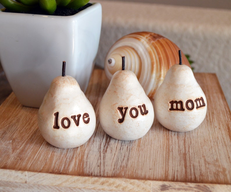 Gifts for mom / Mother's Day Birthday gift for all moms / 3 vintage white pears / love you mom clay pears / Ready to ship /Over 6k sets sold image 9