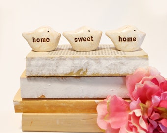 home sweet home birds gift ... Three handmade keepsake birds | Housewarming Gift | Farmhouse Decor | Tabletop Decor | Welcome Home Decor