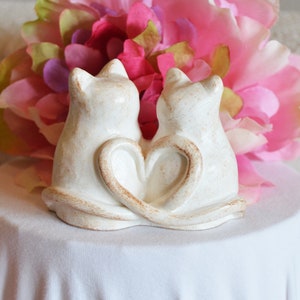 Cats wedding cake topper cute anniversary sweetheart gift / rustic look white kitties with heart shaped tails / Custom initials available image 6