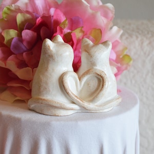 Cats wedding cake topper cute anniversary sweetheart gift / rustic look white kitties with heart shaped tails / Custom initials available image 5