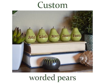 Custom gift for her / personalized text wording, bespoke worded green pears / Mothers day Birthday gift for her / gift for women