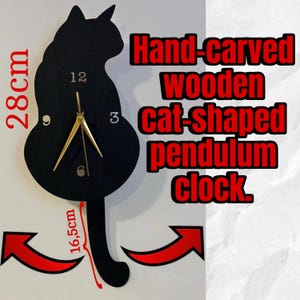 Black Cat Pendulum Clock - Tail Waving Left and Right - Home Decor for Cat Lover - Gift Idea for Cat Lovers