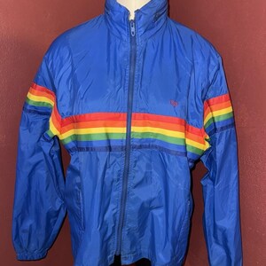Vintage Ocean Pacific Rainbow Royal Blue Wind Breaker Jacket size S - Pride