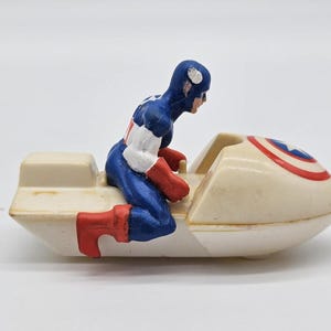 Vintage 1990 Captain America Marvel Action Figure On Jet ski Vehicle image 1