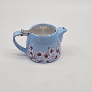 Alfred Ceramic Light Blue Floral Cherry Blossoms Stainless Steel Tea Pot Kettle