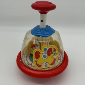 Vintage Fisher Price Horse Carousel Spinning Top Push Down Arm