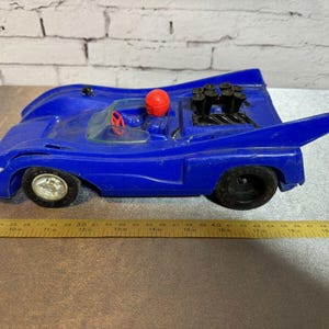 Vintage 1970s Racecar Bright Blue Processed Plastic Co 005