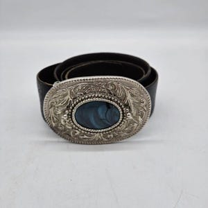 Vintage Silver Tone Belt Buckle Turquoise Oval