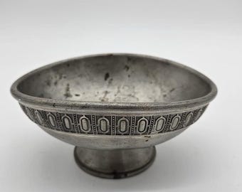 Tigela vintage Haugrud Norway em estanho com pé