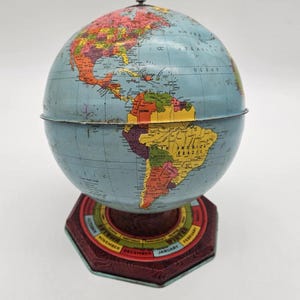 J Chein Antike Zinn Litho Metall Globe Jahreszeiten Monate Zodiac Base Lindbergh Route