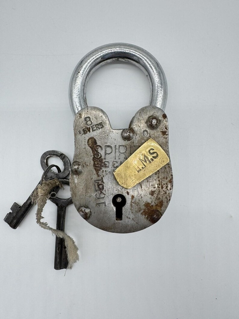 Vintage Iron Lock and Keys W/ Brass Keyhole Cover - Silver - Spirit ...