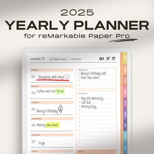 Digital Planner 2025 for Remarkable Paper Pro | Minimalist Yearly / Weekly Planner 2025 | Hyperlinked Colorful reMarkable Calendar