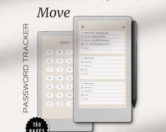 Password Tracker for reMarkable Paper Pro Move | Password Organizer | Alphabeticalized and Fully Hyperlinked | reMarkable Password Notebook