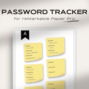 Password Tracker for Remarkable Paper Pro | Hyperlinked Password Organizer | Password Log | Sticky Notes | Password Notes | Password manager