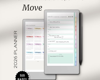 Planificador 2026 para reMarkable Paper Pro Move / Planificadores reMarkable / Calendario reMarkable / Notas / Tareas / Rastreador de hábitos / Volcado de ideas