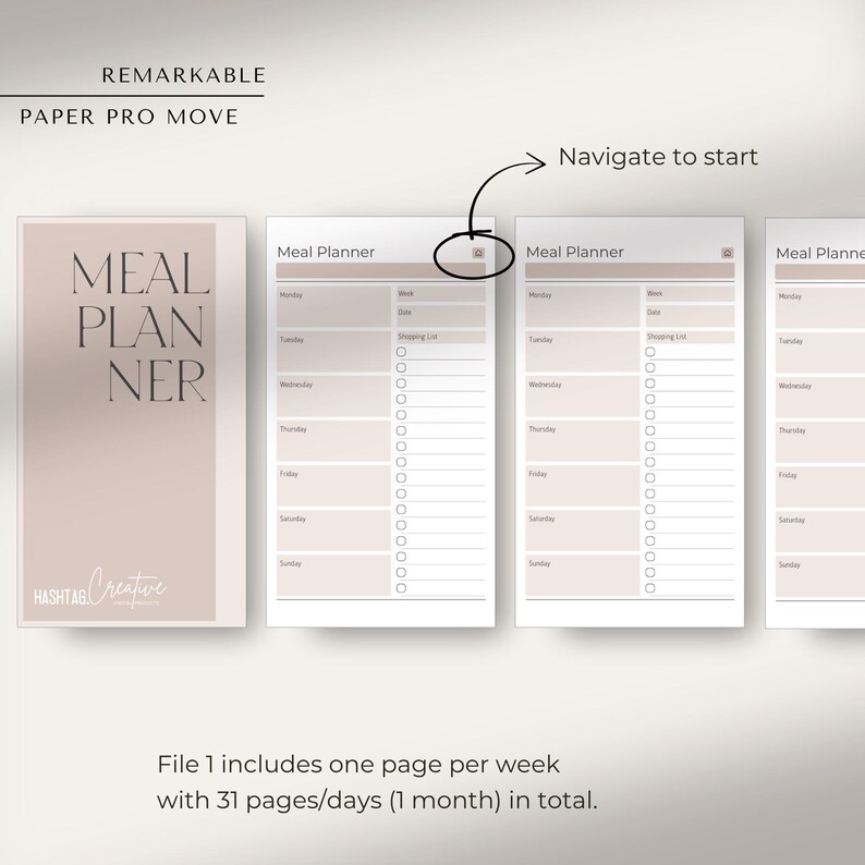 Meal Planner for Remarkable Paper Pro Move | Remarkable Undated Meal ...