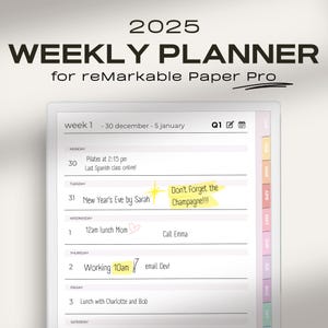 Digital Planner 2025 for Remarkable Paper Pro | Minimalist Yearly / Weekly Planner 2025 | Hyperlinked Colorful reMarkable Calendar
