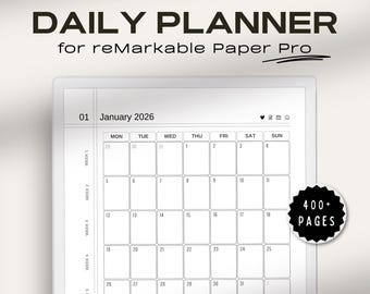 2026 Daily Planner for reMarkable Paper Pro | reMarkable Planner | reMarkable Calendar | Monthly / Yearly Planner | Minimalist Planner 2026