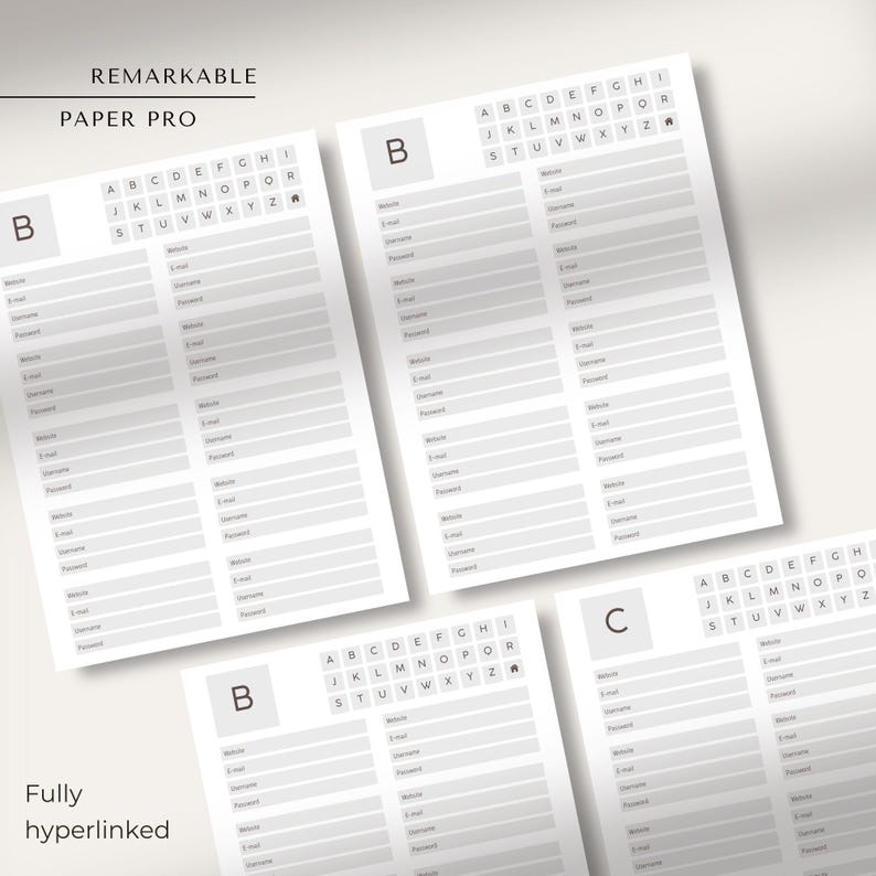 Password Tracker for Remarkable Paper Pro | Hyperlinked Password ...