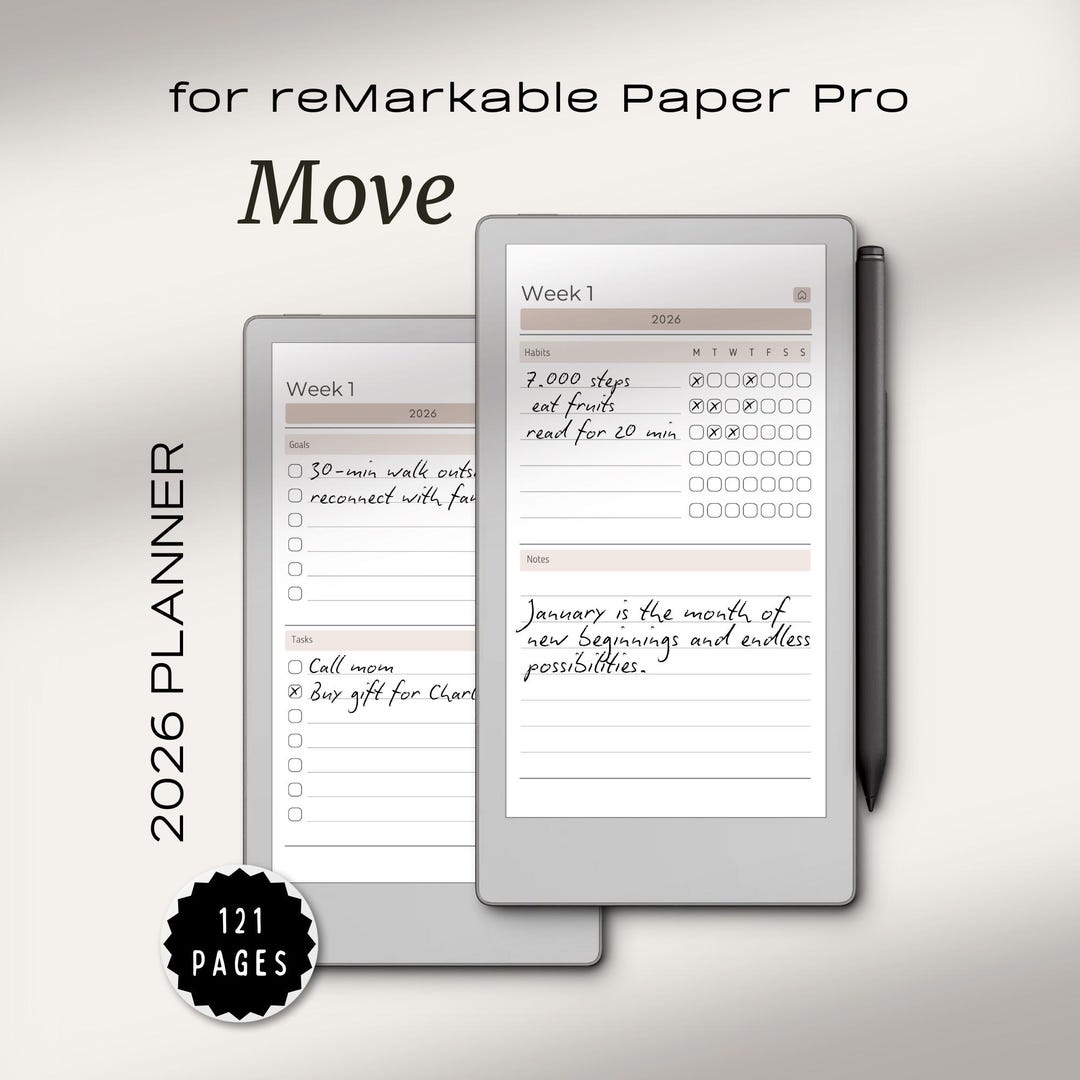 2026 Planner for Remarkable Paper Pro Move | Remarkable Calendar 2026 ...