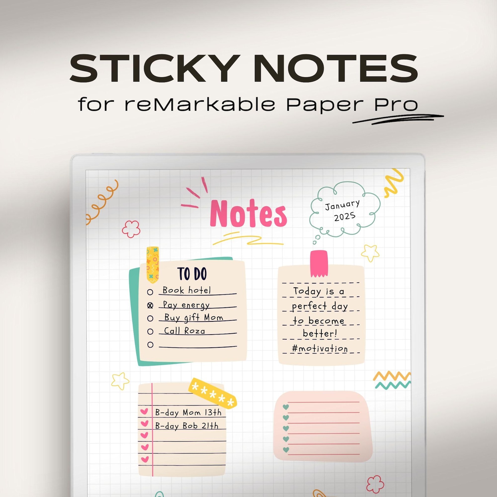 Sticky Notes for Remarkable Paper Pro | Digital Sticky Notes | Memo ...