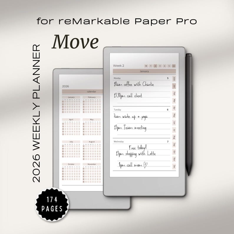 2026 Weekly Planner for Remarkable Paper Pro Move | Remarkable Calendar ...