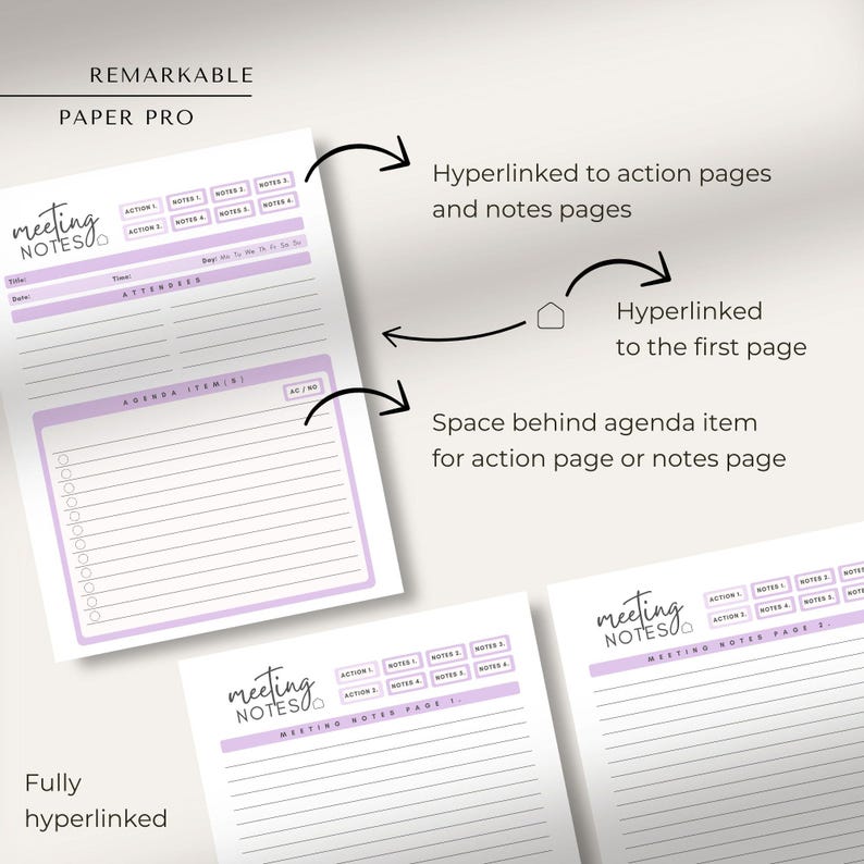 Meeting Notes for Remarkable Paper Pro | Remarkable Template ...